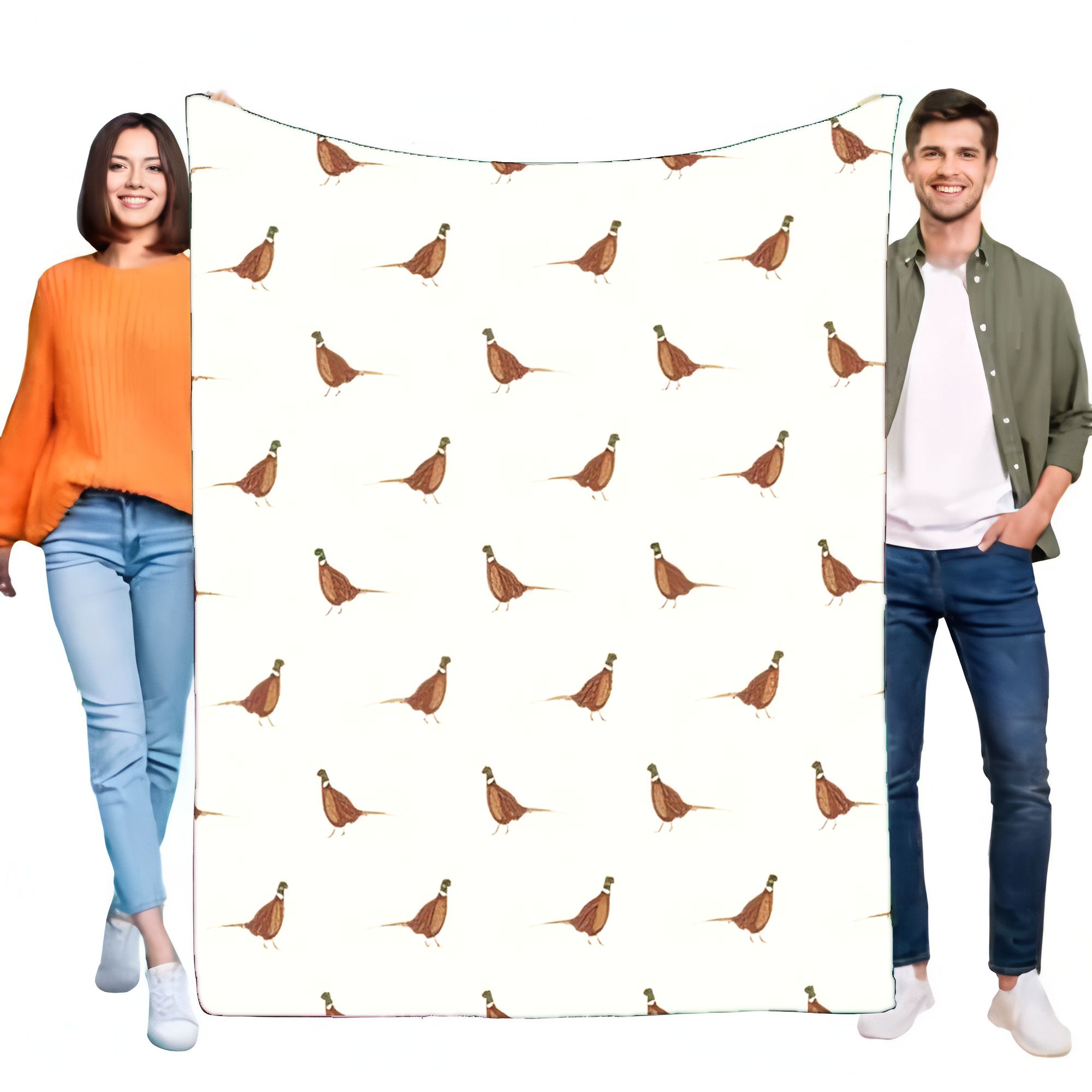 Outdoor Hunting Blanket - Rustic Pheasant Bird Print Flannel Blanket